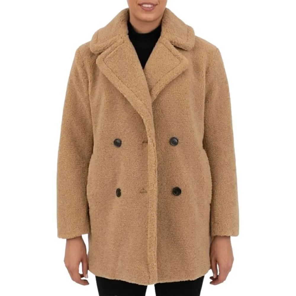 KensieโWomen'sโFauxย FurโTanโButterscotchโTeddyโDoubleโBreastedโJacketโSizeโL